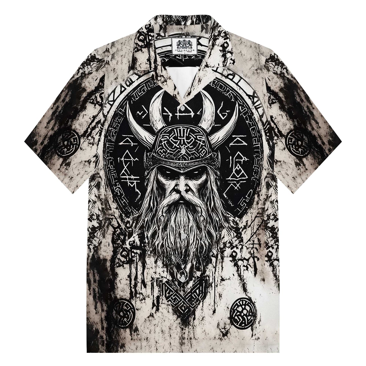 Ancient Viking Warrior Gradient Camp Collar Short Sleeve Shirt