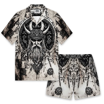 Ancient Viking Warrior Gradient Camp Collar Short Sleeve Shirt