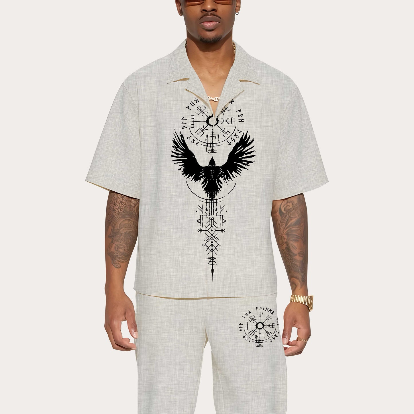 Ancient Huginn Grows Viking Camp Collar Short Sleeve Shirt