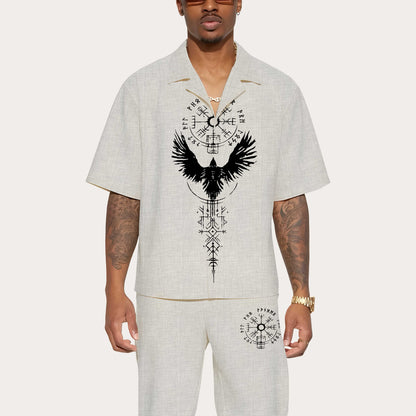 Ancient Huginn Grows Viking Camp Collar Short Sleeve Shirt