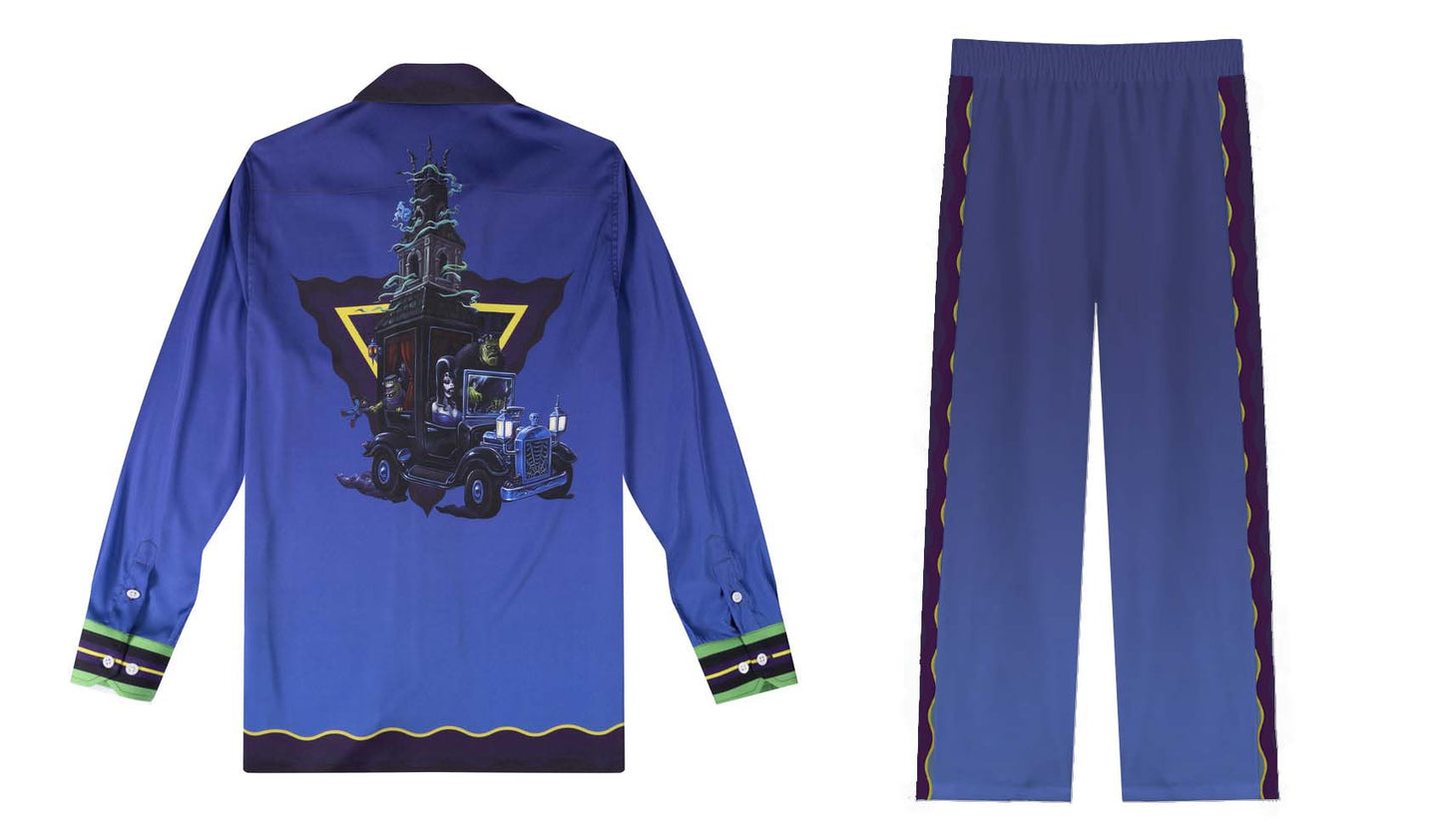 Halloween Haunted House Car Casual Trousers With Elastic Waistband