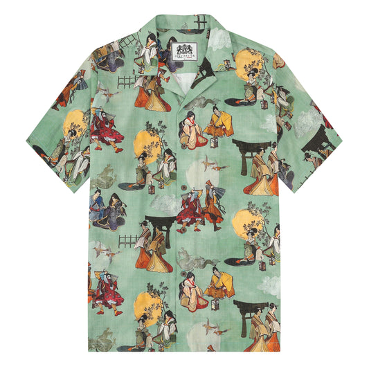 Ukiyo-e KABUKI Pattern Camp Collar Short Sleeve Shirt