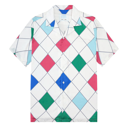 Multicolor Castle Pattern Silk Fiber Short Sleeve Camp Collar Shirt