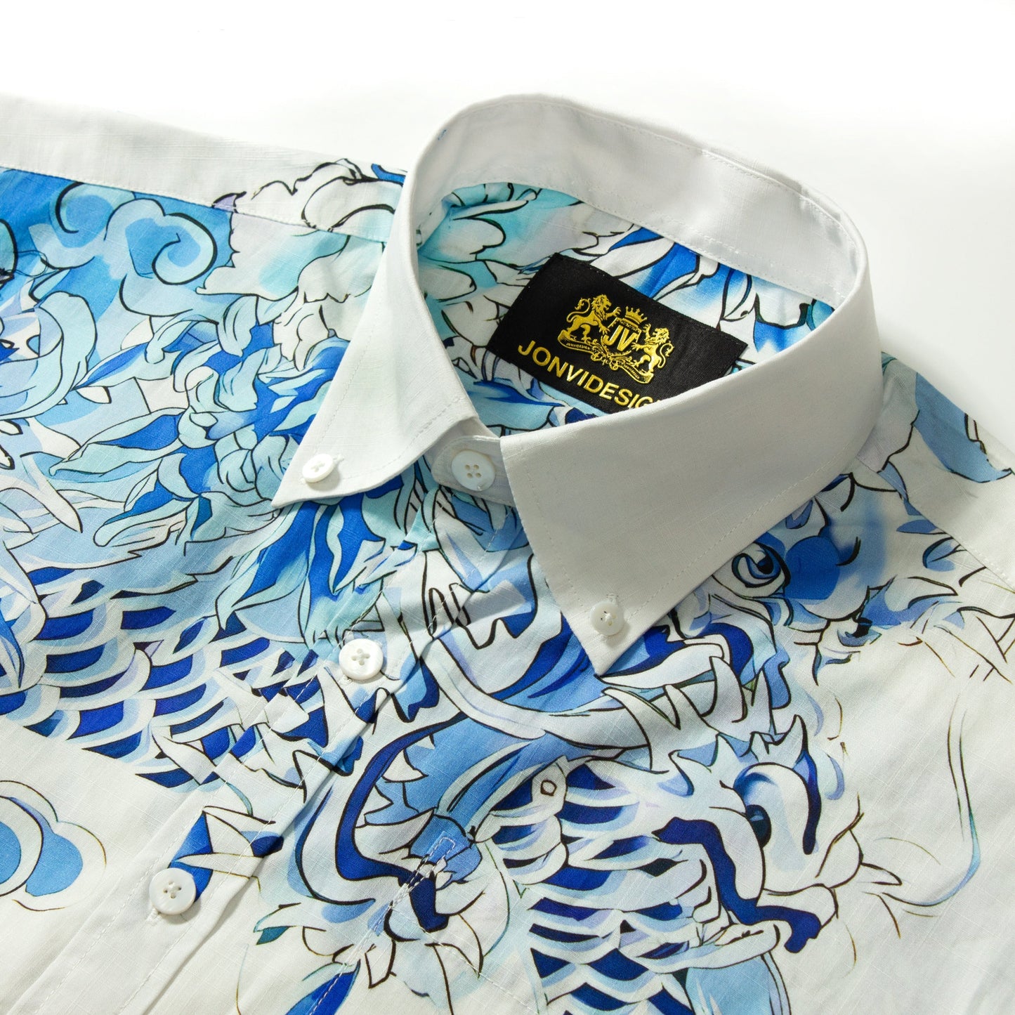 Dragon Print Short Sleeve Button-down Shirt for Men Jonvidesign