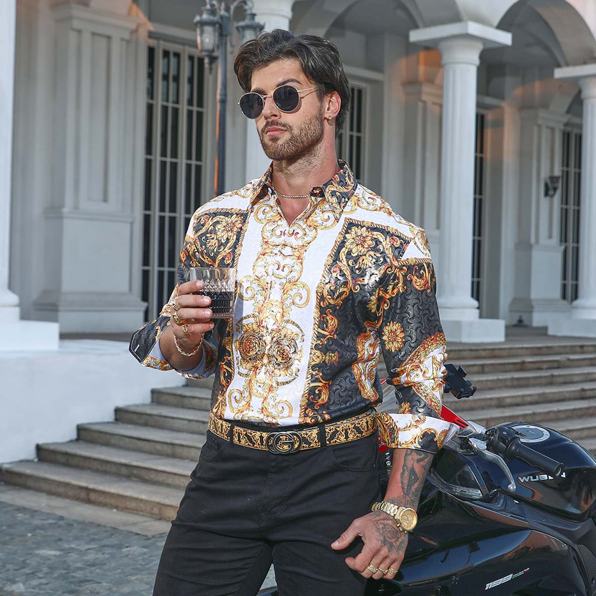 Elegant Baroque Classic Design Luxury Printed Button-up Metallic Printed Baroque Long Sleeve Shirt For Men Jonvidesign Elegant Baroque Classic Design Luxury Printed Button-up Metallic Printed Baroque Long Sleeve Shirt For Men Jonvidesign