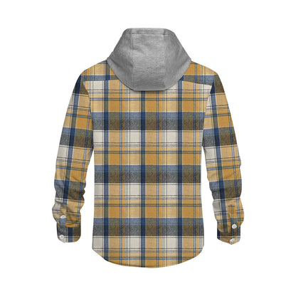 Men's Yellow Vintage Plaid Long Sleeve Hooded Shirt