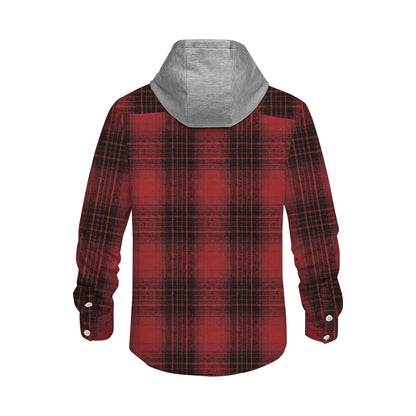 Red Large Plaid Long Sleeve Hooded Shirt