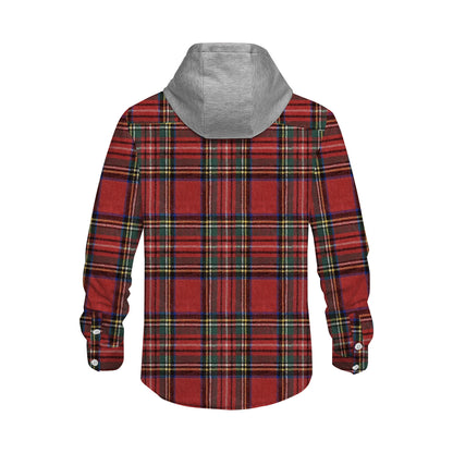 Red Plaid Long Sleeve Hooded Shirt Retro Fashionable And Versatile