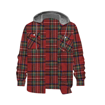 Red Plaid Long Sleeve Hooded Shirt Retro Fashionable And Versatile