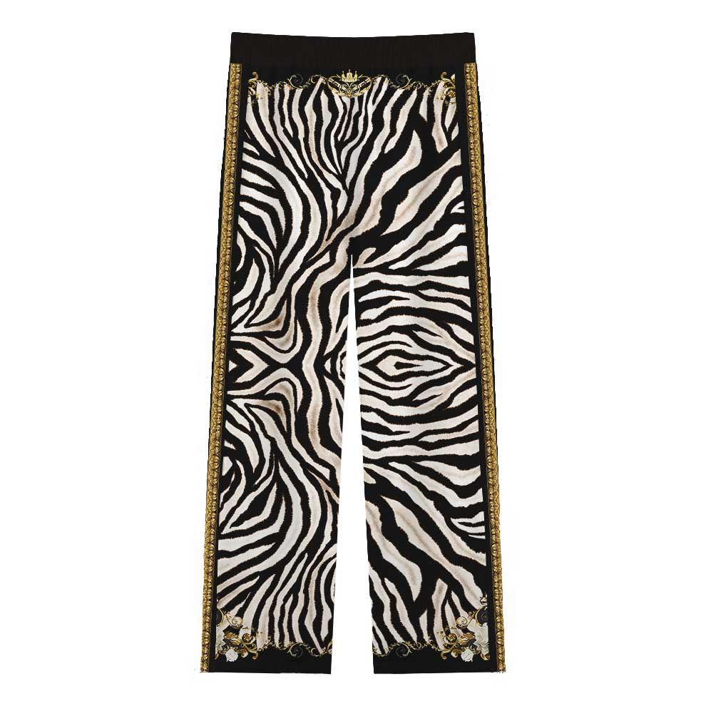 Wild Zebra Pattern Casual Trousers With Elastic Waistband