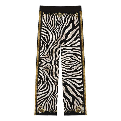 Wild Zebra Pattern Casual Trousers With Elastic Waistband