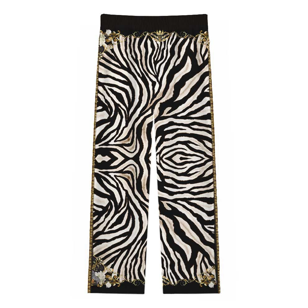 Wild Zebra Pattern Casual Trousers With Elastic Waistband