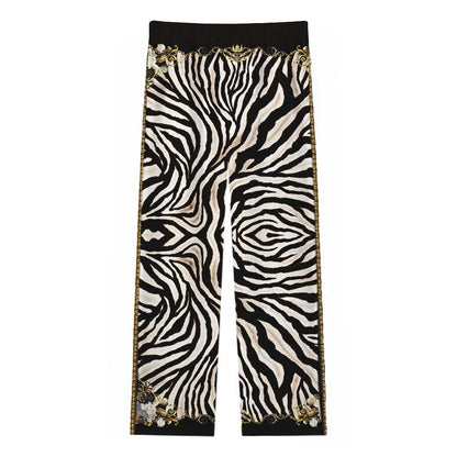 Wild Zebra Pattern Casual Trousers With Elastic Waistband