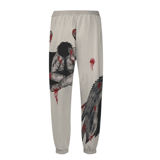 Fallen Angel Print Elastic Waist Sports Sweatshirt Pants