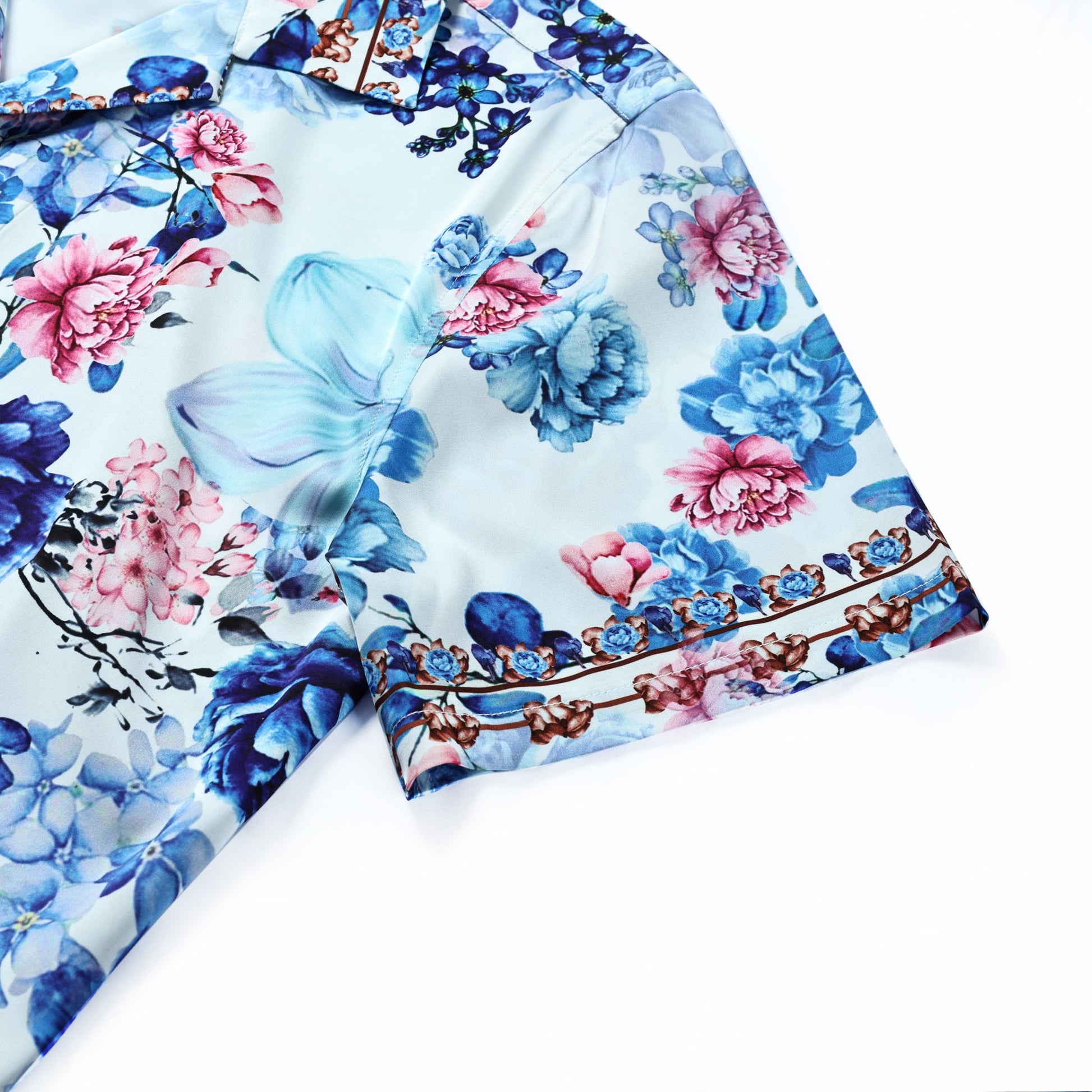 Floral Pattern Short Sleeve Camp Collar Shirt in Blue Jonvidesign