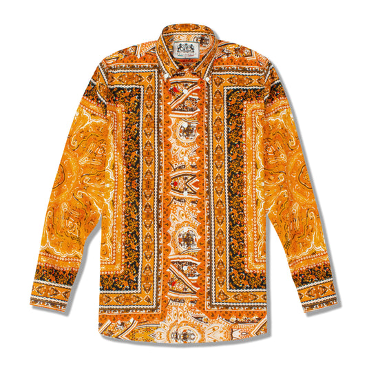 Floral Print Long Sleeve Button Down Shirt in Orange Jonvidesign