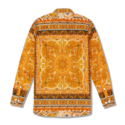 Floral Print Long Sleeve Button Down Shirt in Orange Jonvidesign