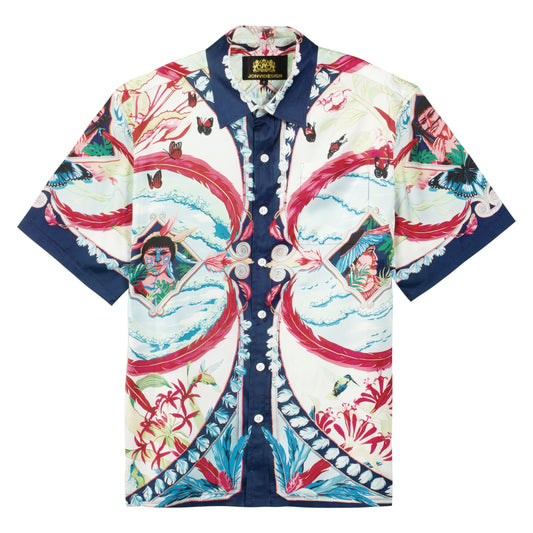 Floral Tropical Butterfly Pattern Short Sleeve Shirt Jonvidesign