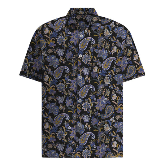 Flower Print Paisley Pattern Short Sleeve Dress Shirt for Men Jonvidesign