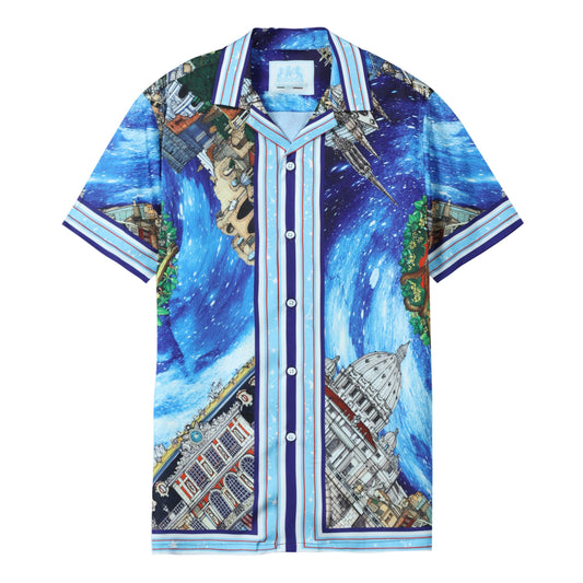 Galaxy Castle Rabbit Pattern Short Sleeve Camp Collar Shirt Jonvidesign