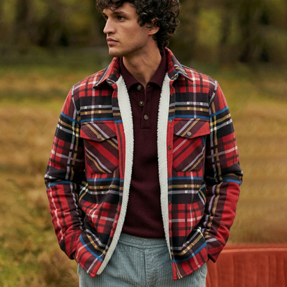 Red Flannel Plaid Button Shirt Lumber Jacket