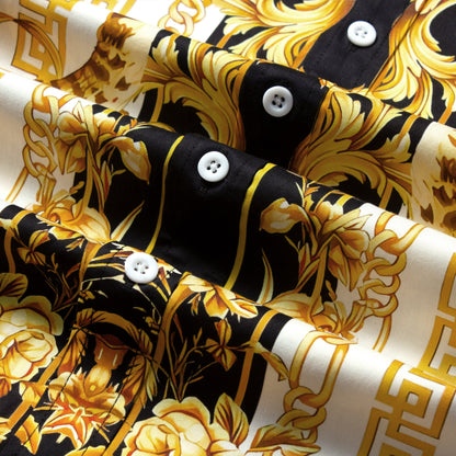 Golden Baroque Pattern Long Sleeve Button Down Casual Shirt Jonvidesign