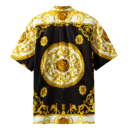 Golden Baroque Pattern Short Sleeve Shirt for Men Jonvidesign