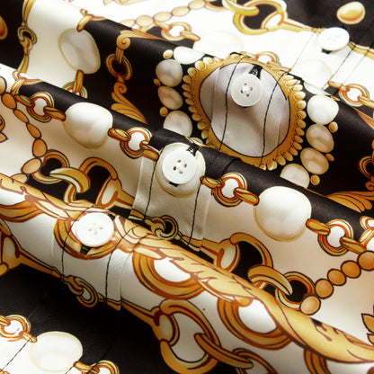 Golden Baroque Short Sleeve Shirt with Chain Accents Jonvidesign