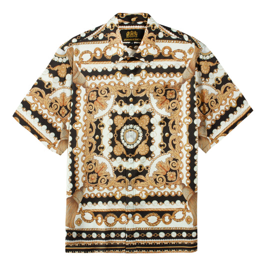 Golden Baroque Short Sleeve Shirt with Chain Accents Jonvidesign