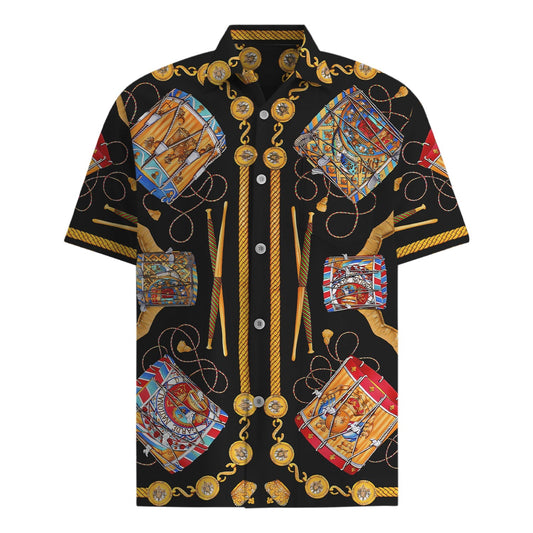 Golden Baroque Short Sleeve Shirt with Drum Accents Jonvidesign