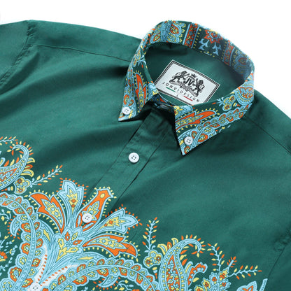 Green Paisley Print Button Down Long Sleeve Casual Shirt Jonvidesign