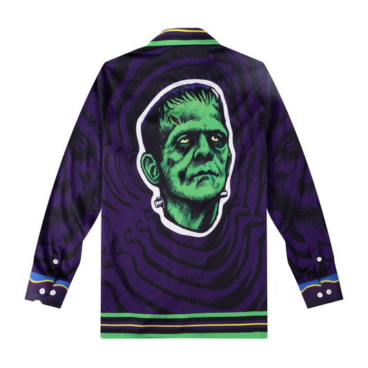 Halloween Frankenstein Print Long Sleeve Vacation Shirt Jonvidesign