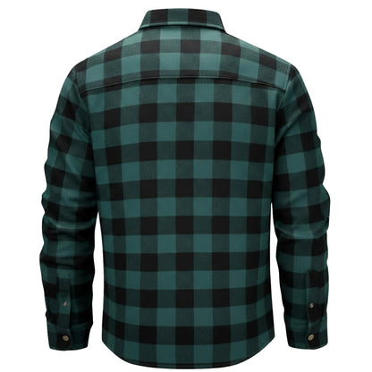 Teal-Black Plaid Button Down Flannel Jacket