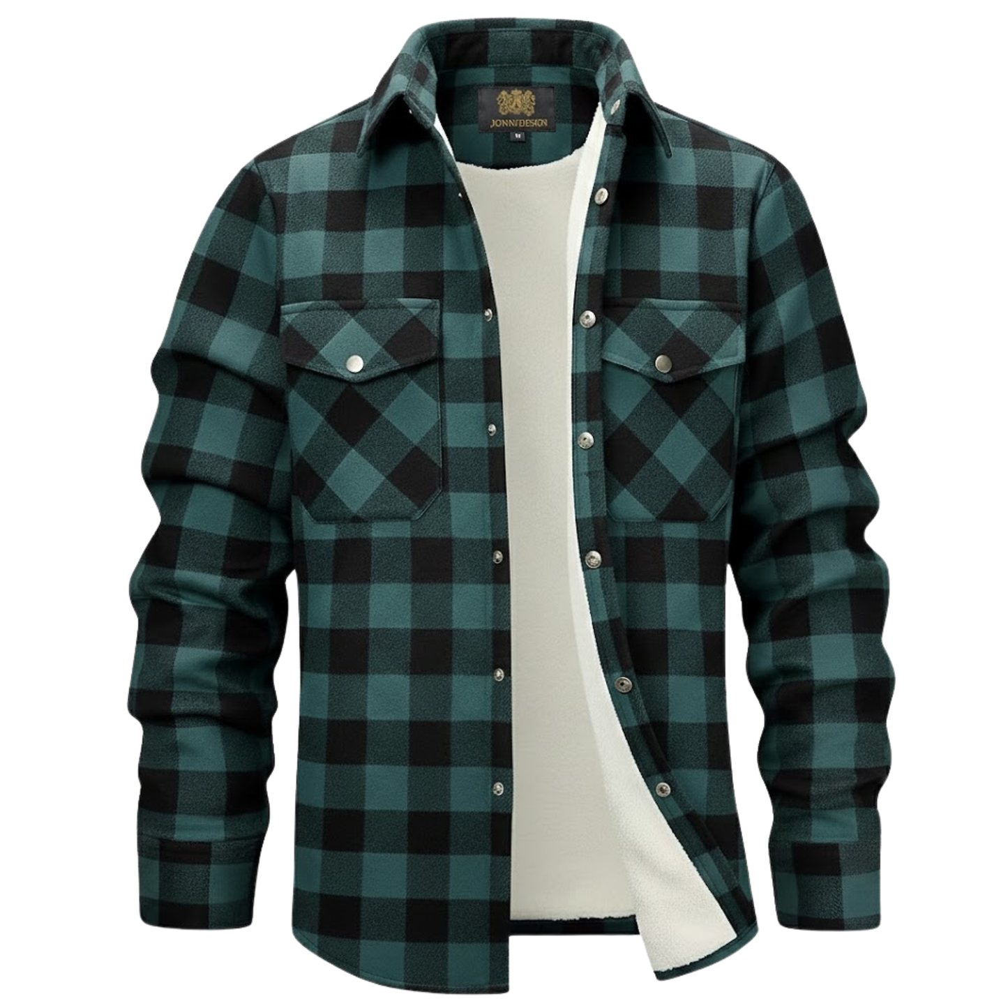 Teal-Black Plaid Button Down Flannel Jacket