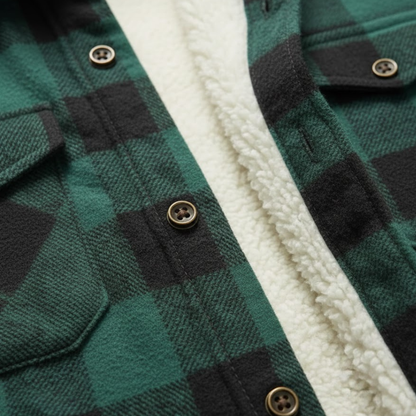 Teal-Black Plaid Button Down Flannel Jacket