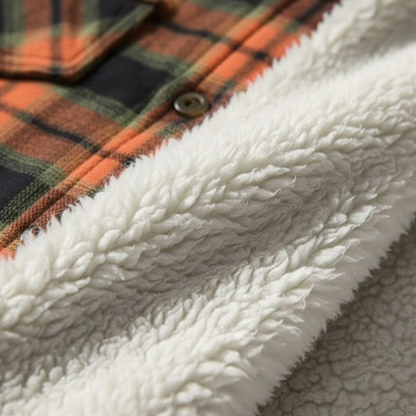 Orange-Green-Black Plaid Button Down Flannel Jacket