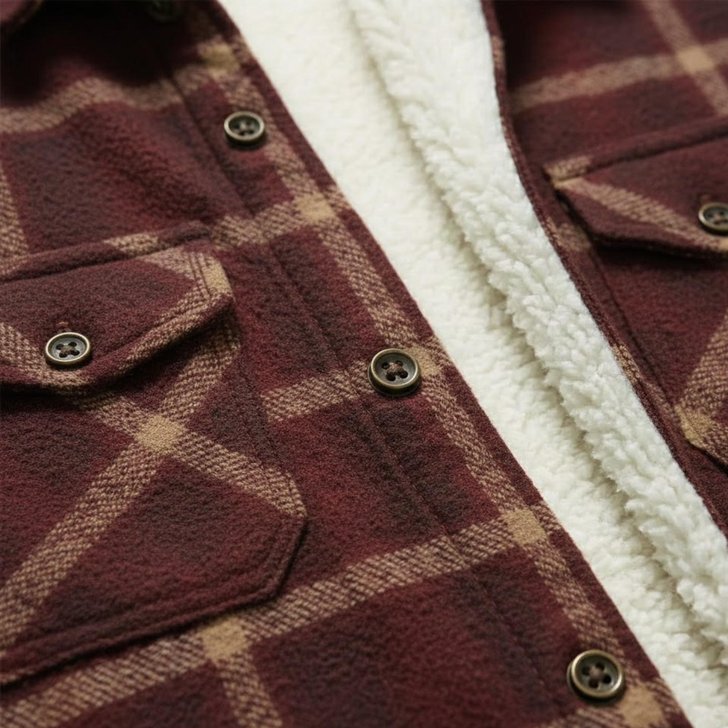 Burgundy Plaid Button Down Flannel Jacket
