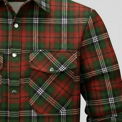 Red-Green Plaid Button Down Flannel Jacket