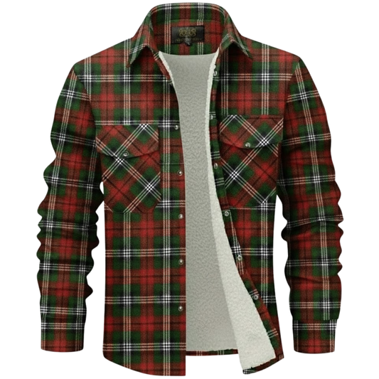 Red-Green Plaid Button Down Flannel Jacket