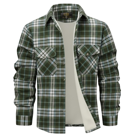 Green-White Plaid Button Down Flannel Jacket
