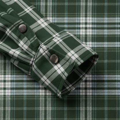 Green-White Plaid Button Down Flannel Jacket