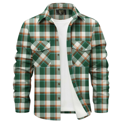 Green-Orange Plaid Button Down Flannel Jacket