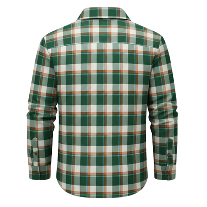 Green-Orange Plaid Button Down Flannel Jacket