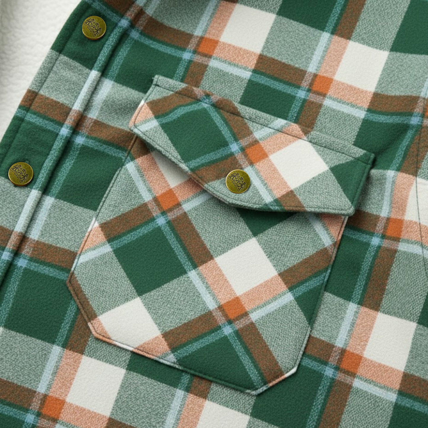 Green-Orange Plaid Button Down Flannel Jacket