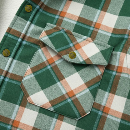 Green-Orange Plaid Button Down Flannel Jacket