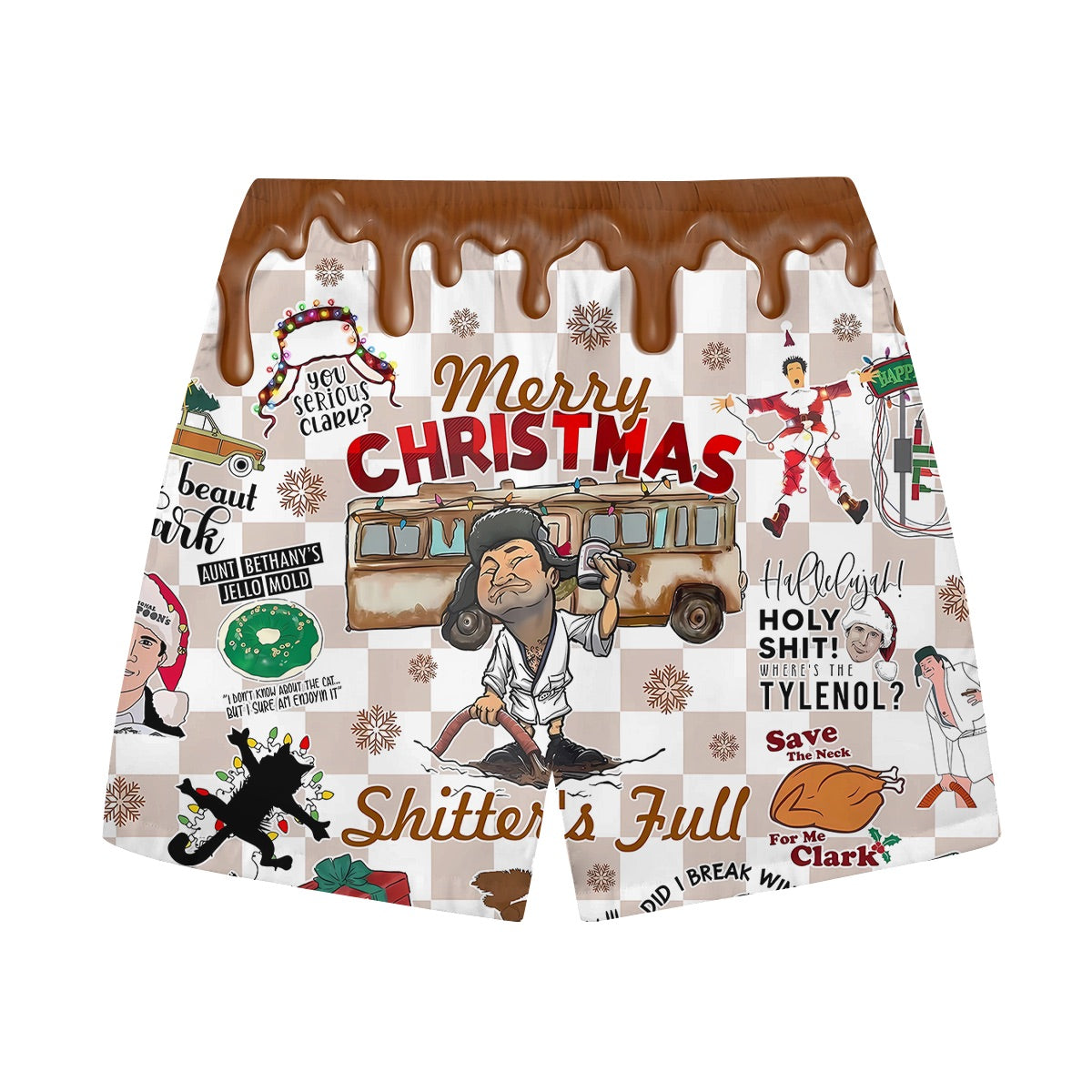 Xmas Vacation Themed Print Elastic Waist Casual Shorts