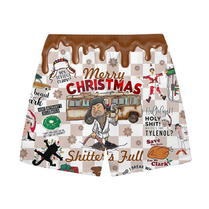 Xmas Vacation Themed Print Elastic Waist Casual Shorts