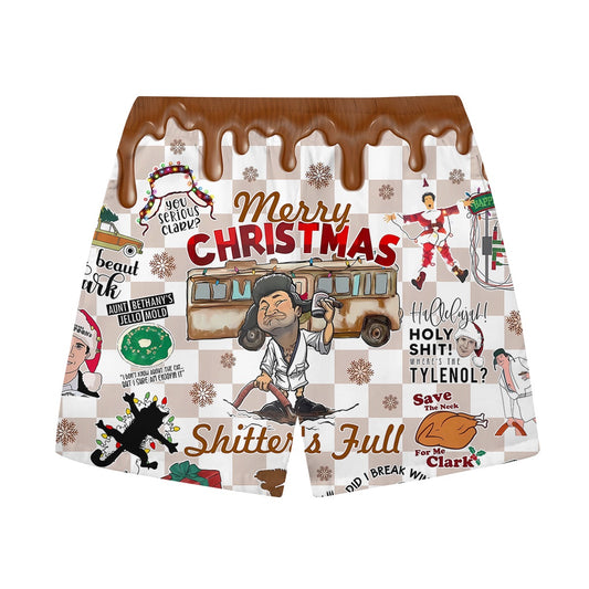 Xmas Vacation Themed Print Elastic Waist Casual Shorts