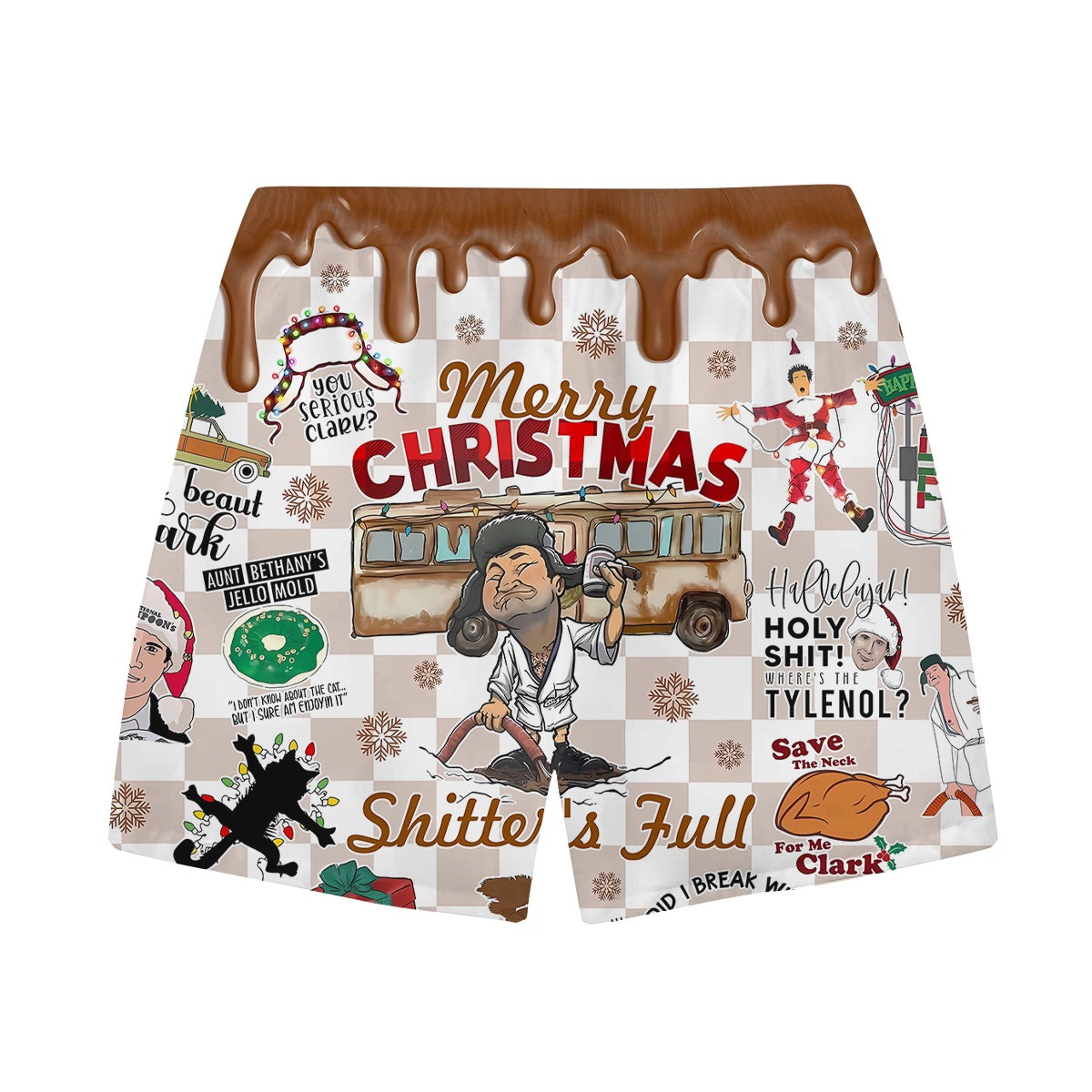 Xmas Vacation Themed Print Elastic Waist Casual Shorts