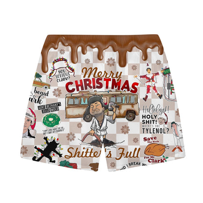 Xmas Vacation Themed Print Elastic Waist Casual Shorts